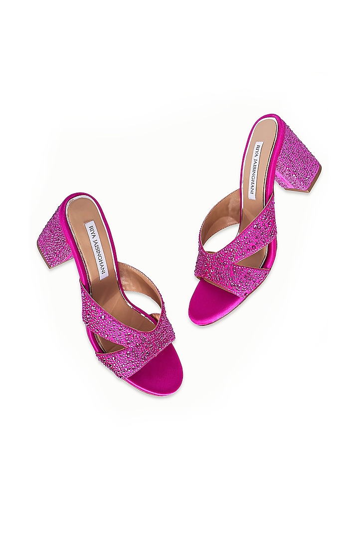 Pink Satin Embellished Sandals by Riya Jaisinghani at Pernia's Pop Up Shop