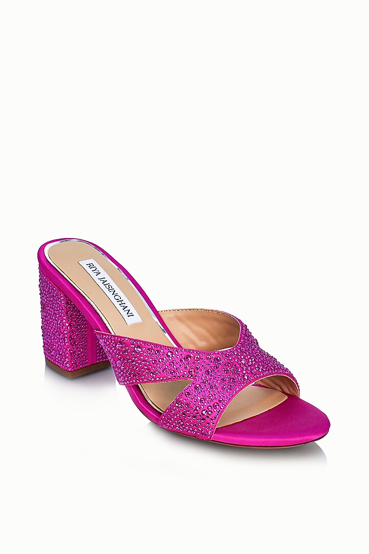 Pink Satin Embellished Sandals by Riya Jaisinghani at Pernia's Pop Up Shop