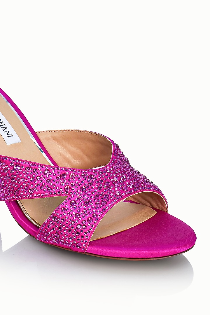 Pink Satin Embellished Sandals by Riya Jaisinghani at Pernia's Pop Up Shop