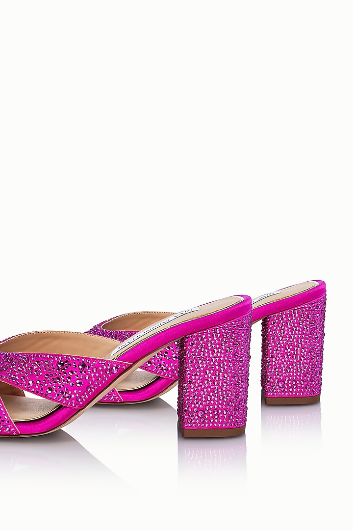 Pink Satin Embellished Sandals by Riya Jaisinghani at Pernia's Pop Up Shop