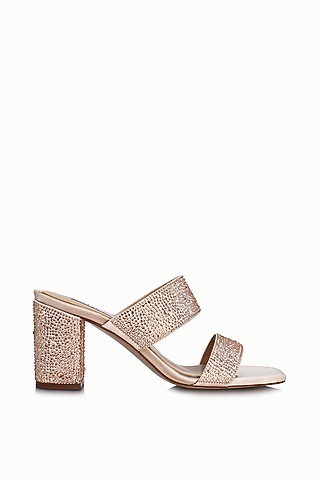 Nude Satin Embellished Sandals by Riya Jaisinghani