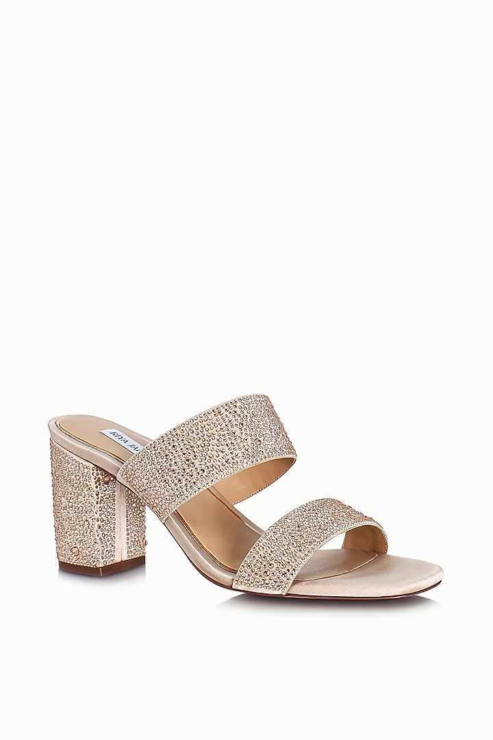 Nude Satin Embellished Sandals by Riya Jaisinghani at Pernia's Pop Up Shop