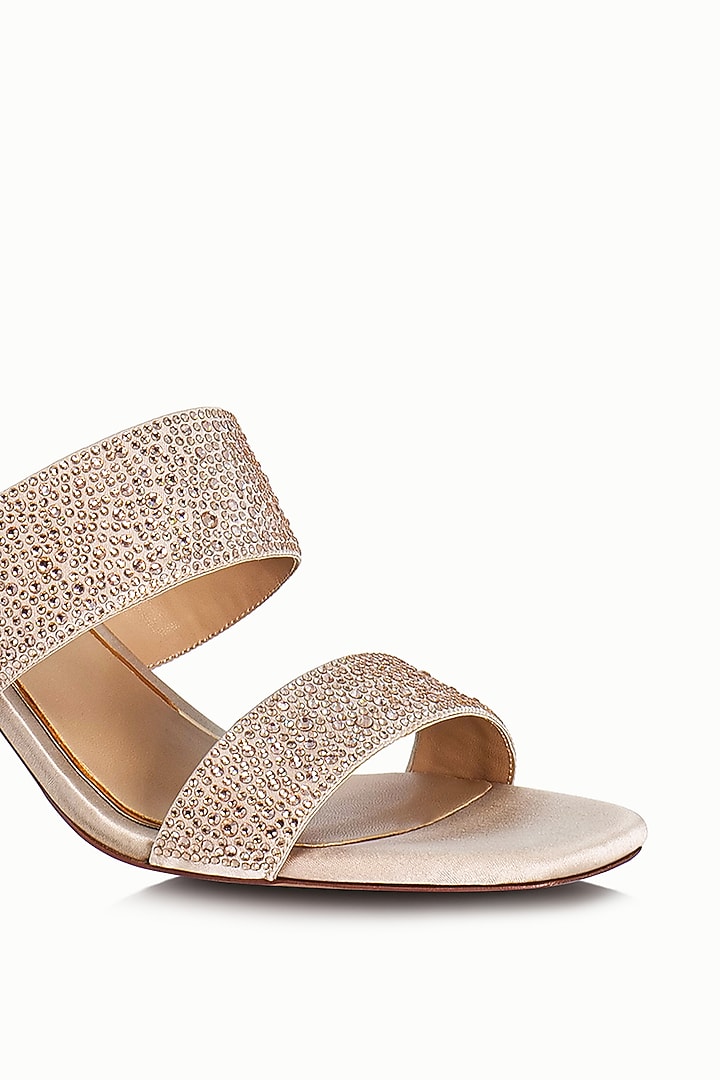 Nude Satin Embellished Sandals by Riya Jaisinghani at Pernia's Pop Up Shop