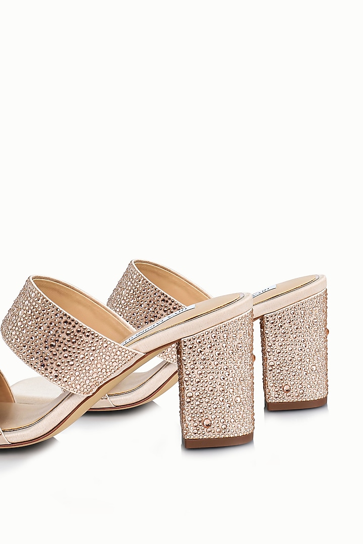 Nude Satin Embellished Sandals by Riya Jaisinghani at Pernia's Pop Up Shop