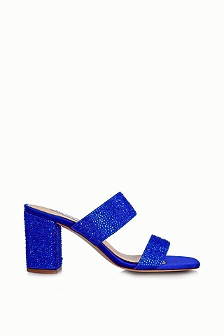 Blue Satin Embellished Sandals by Riya Jaisinghani