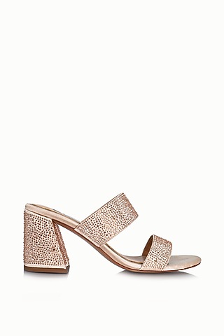 Nude Satin Embellished Sandals by Riya Jaisinghani