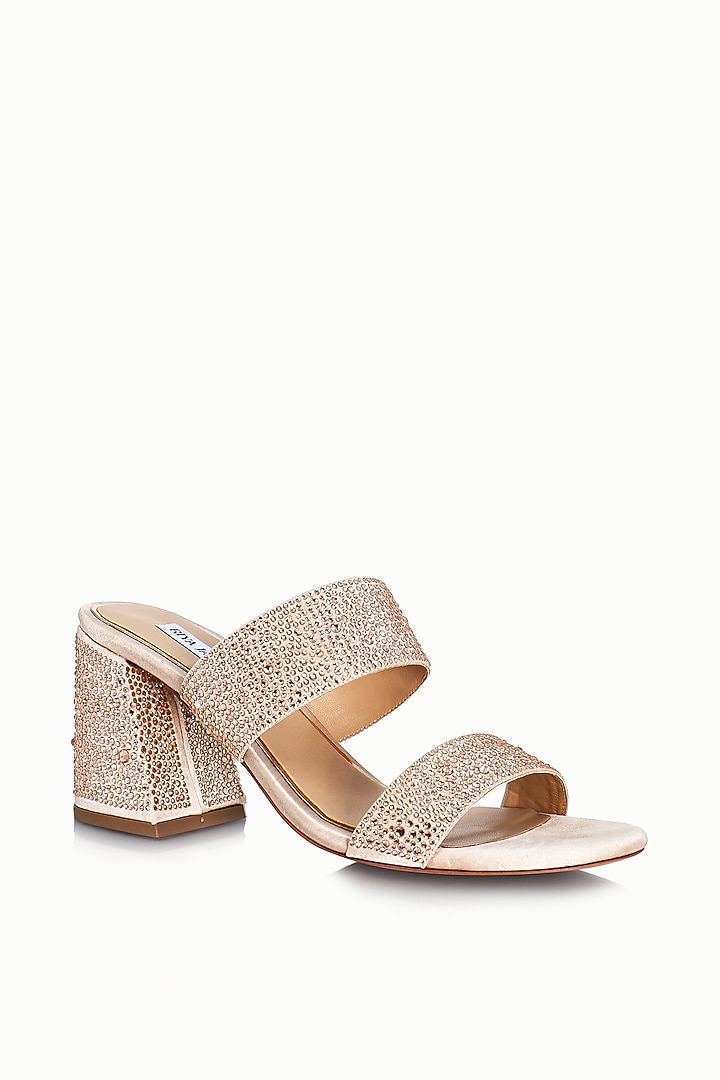 Nude Satin Embellished Sandals by Riya Jaisinghani at Pernia's Pop Up Shop