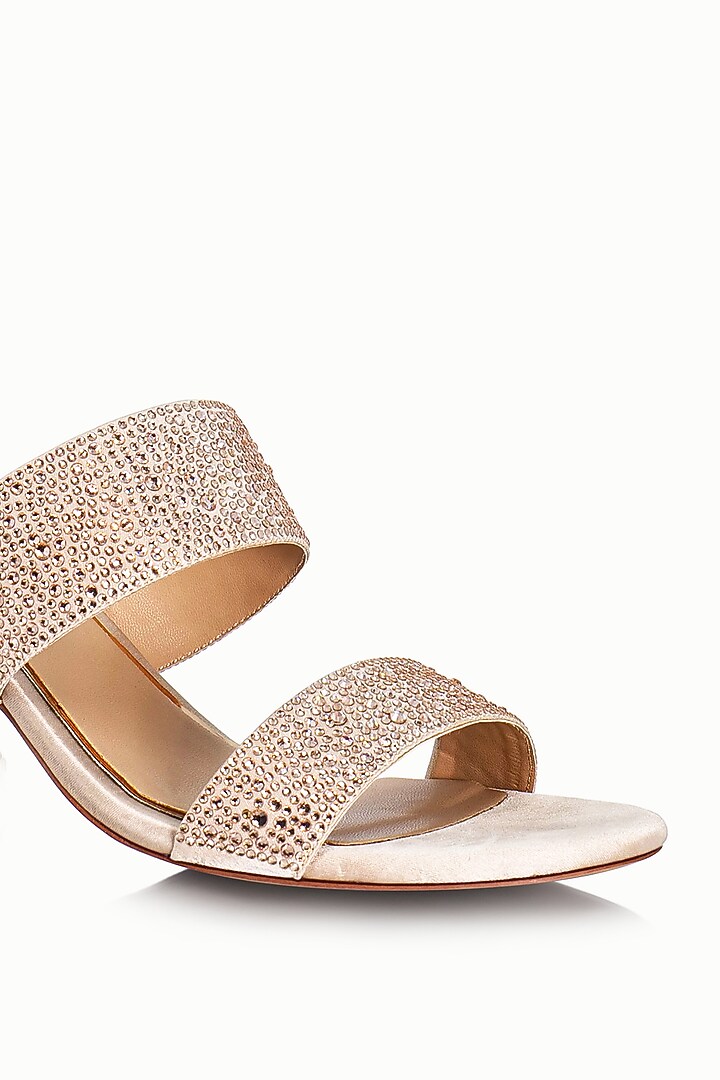 Nude Satin Embellished Sandals by Riya Jaisinghani at Pernia's Pop Up Shop