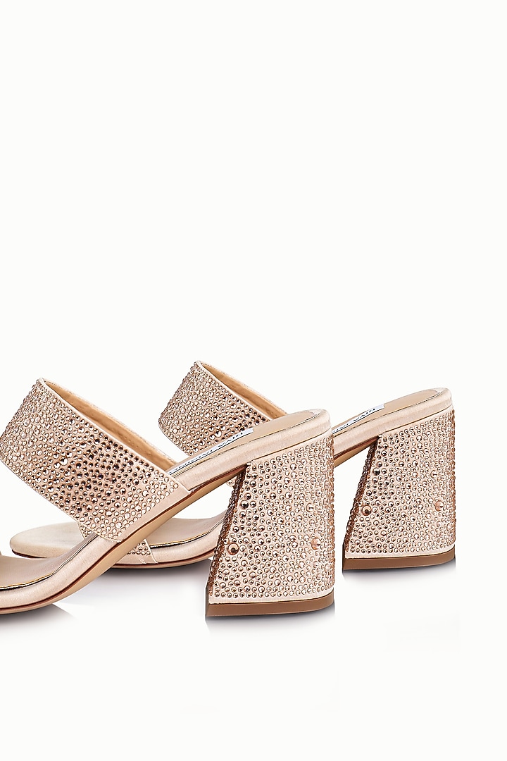 Nude Satin Embellished Sandals by Riya Jaisinghani at Pernia's Pop Up Shop