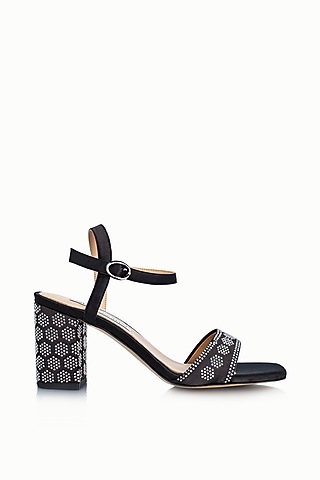 Black Satin Embellished Sandals by Riya Jaisinghani