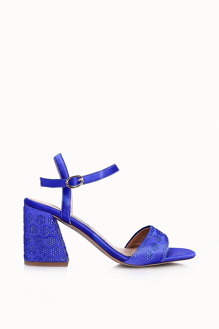 Blue Satin Embellished Sandals by Riya Jaisinghani