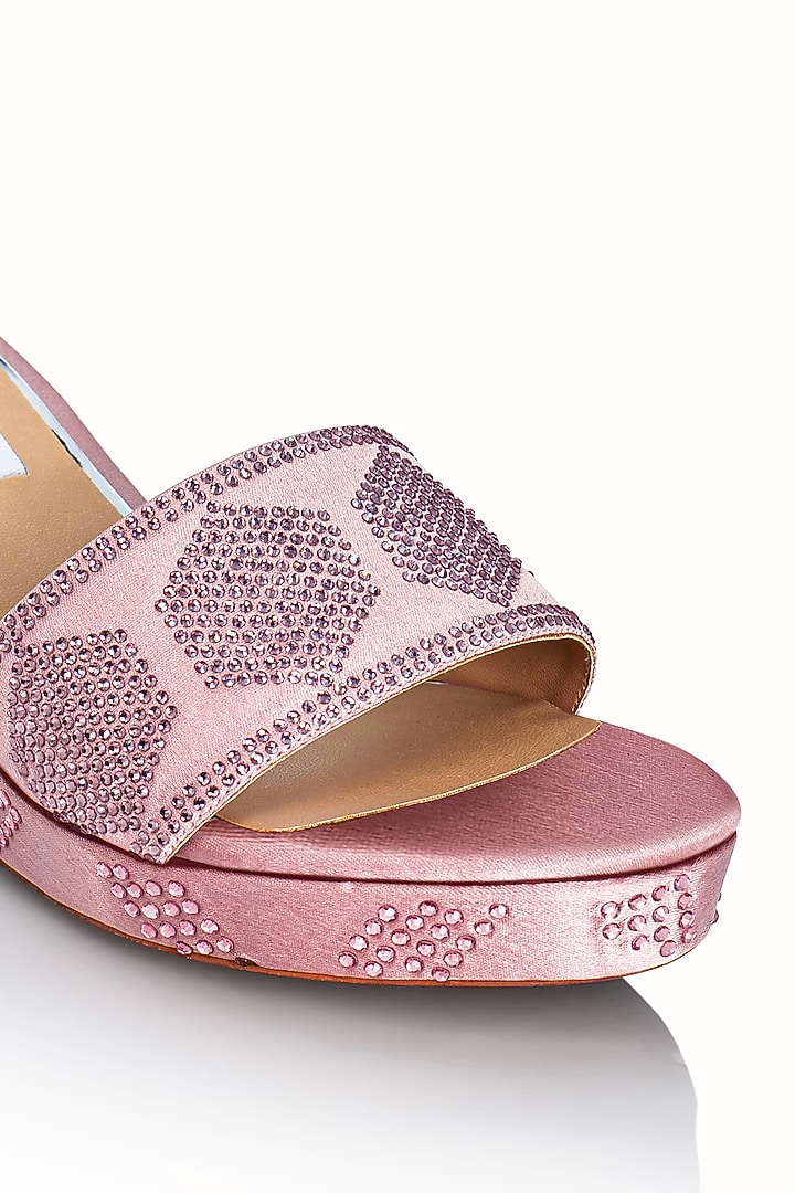 Pink Satin Embellished Wedges by Riya Jaisinghani at Pernia's Pop Up Shop