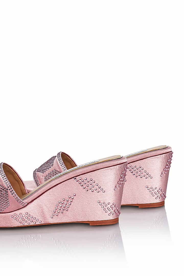 Pink Satin Embellished Wedges by Riya Jaisinghani at Pernia's Pop Up Shop
