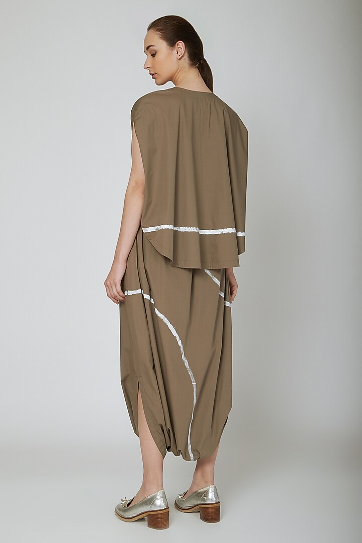 Brown Circular Cut Shirt With Buttons by Ritesh Kumar at Pernia's Pop Up Shop