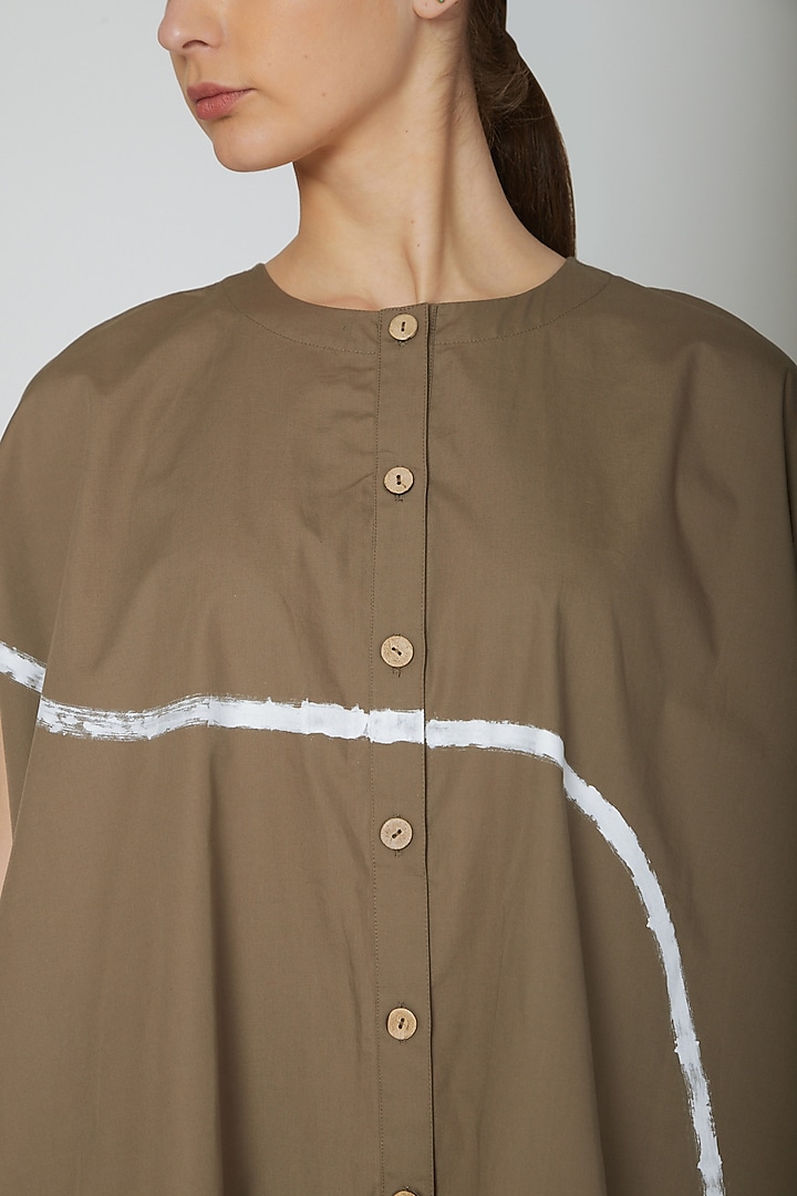 Brown Circular Cut Shirt With Buttons by Ritesh Kumar at Pernia's Pop Up Shop
