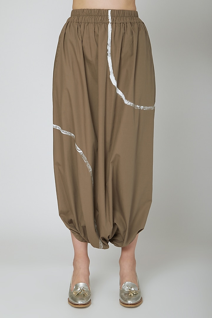 Brown Draped Harem Pants by Ritesh Kumar at Pernia's Pop Up Shop