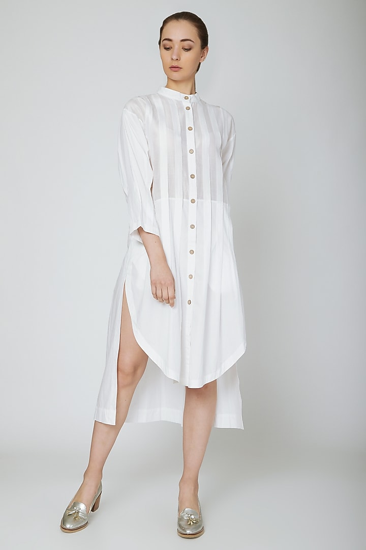 White Box Pleated Summer Shirt Dress by Ritesh Kumar at Pernia's Pop Up Shop