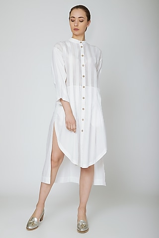 White Box Pleated Shirt Dress by Ritesh Kumar