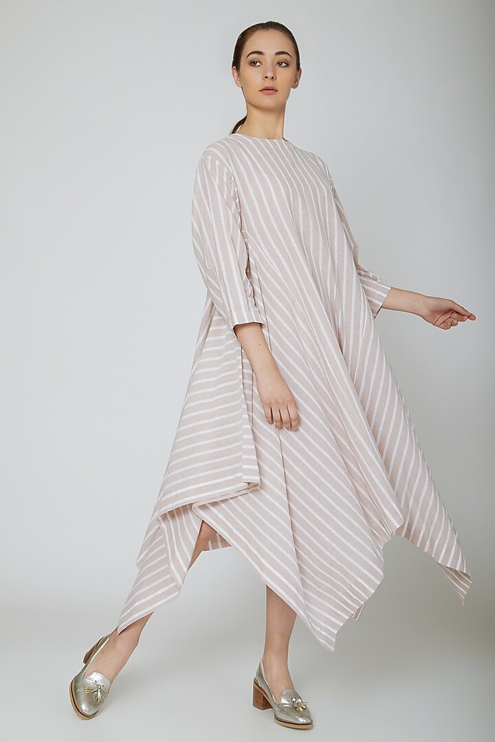 White Striped Midi Vacation Dress by Ritesh Kumar at Pernia's Pop Up Shop