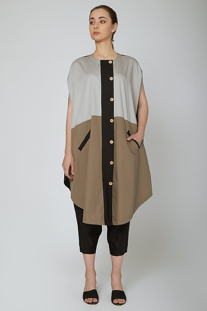 Multi Colored Cape Vacation Dress With Buttons by Ritesh Kumar at Pernia's Pop Up Shop