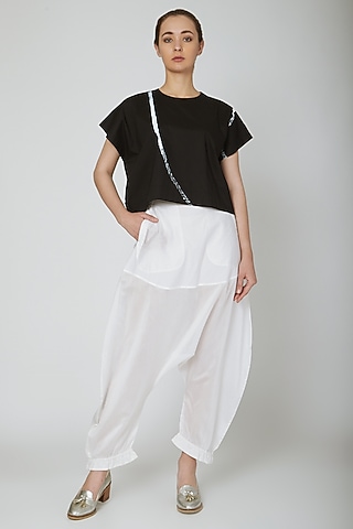 White Cotton Saraoule Pants by Ritesh Kumar