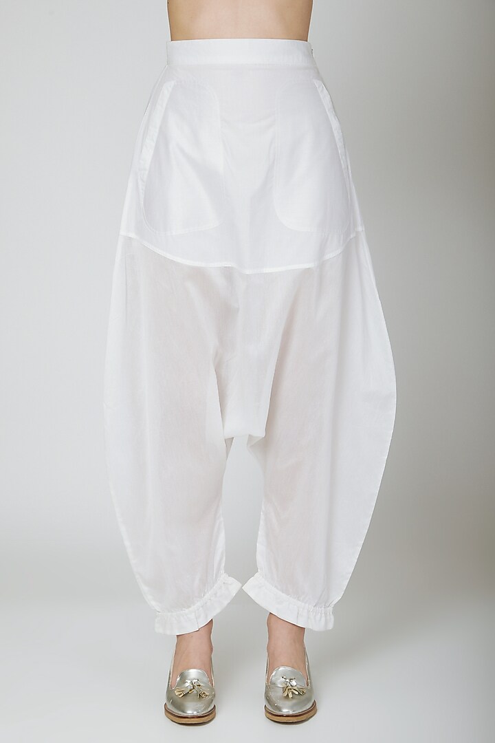 White Cotton Saraoule Pants by Ritesh Kumar at Pernia's Pop Up Shop