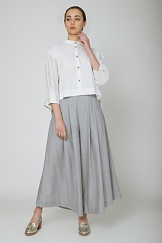 Grey Pleated Wide Leg Pants by Ritesh Kumar