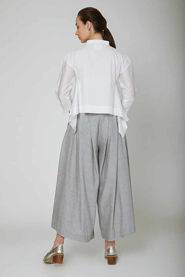 Grey Pleated Wide Leg Pants by Ritesh Kumar at Pernia's Pop Up Shop