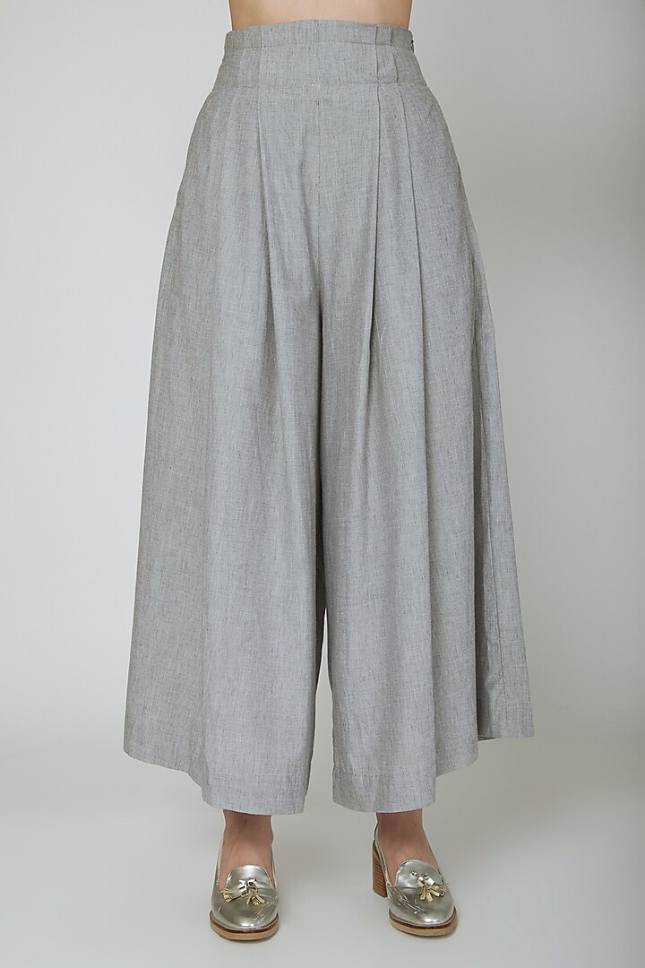 Grey Pleated Wide Leg Pants by Ritesh Kumar at Pernia's Pop Up Shop
