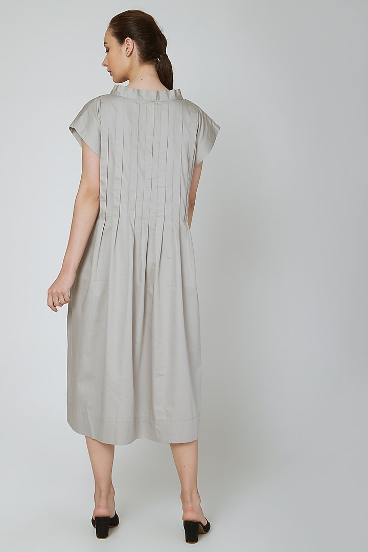 Grey Pleated Midi Vacation Dress by Ritesh Kumar at Pernia's Pop Up Shop