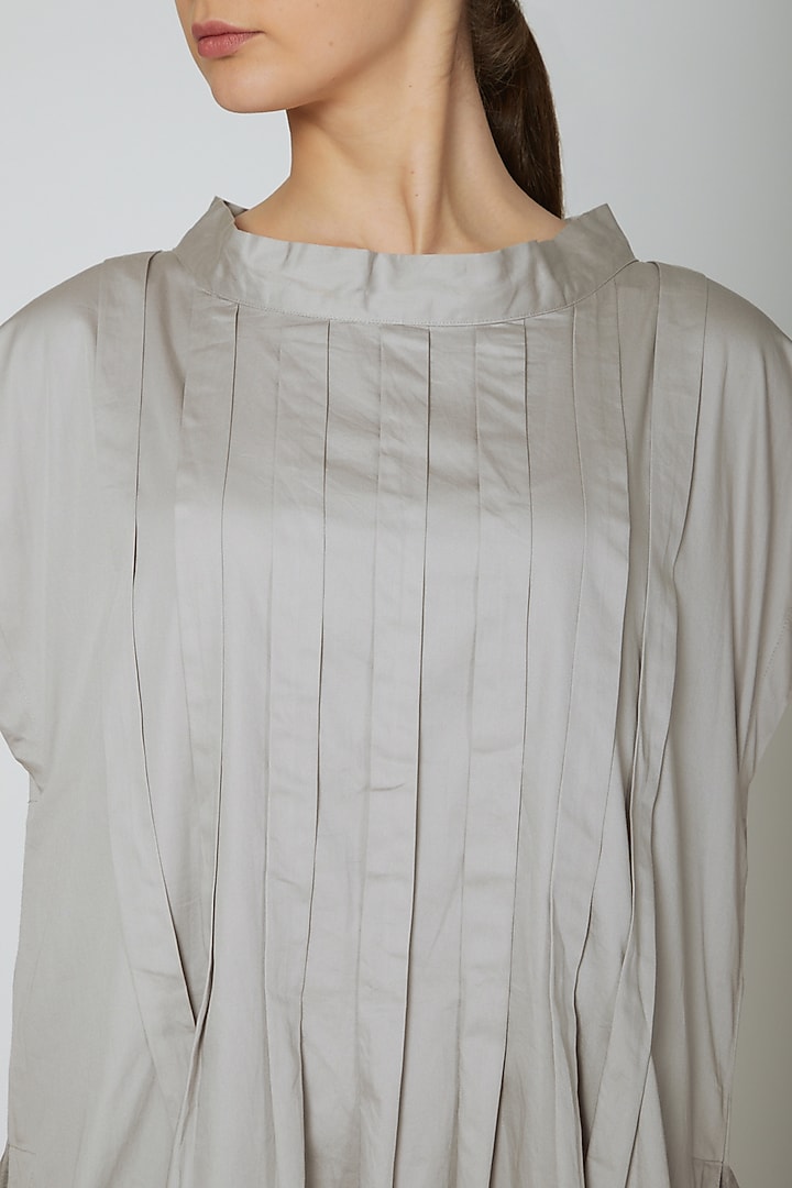 Grey Pleated Midi Vacation Dress by Ritesh Kumar at Pernia's Pop Up Shop