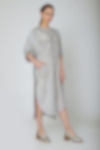Grey Vacation Shirt Dress With Pockets by Ritesh Kumar at Pernia's Pop Up Shop