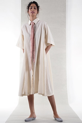 Off White Cotton Shirt Dress by Ritesh Kumar