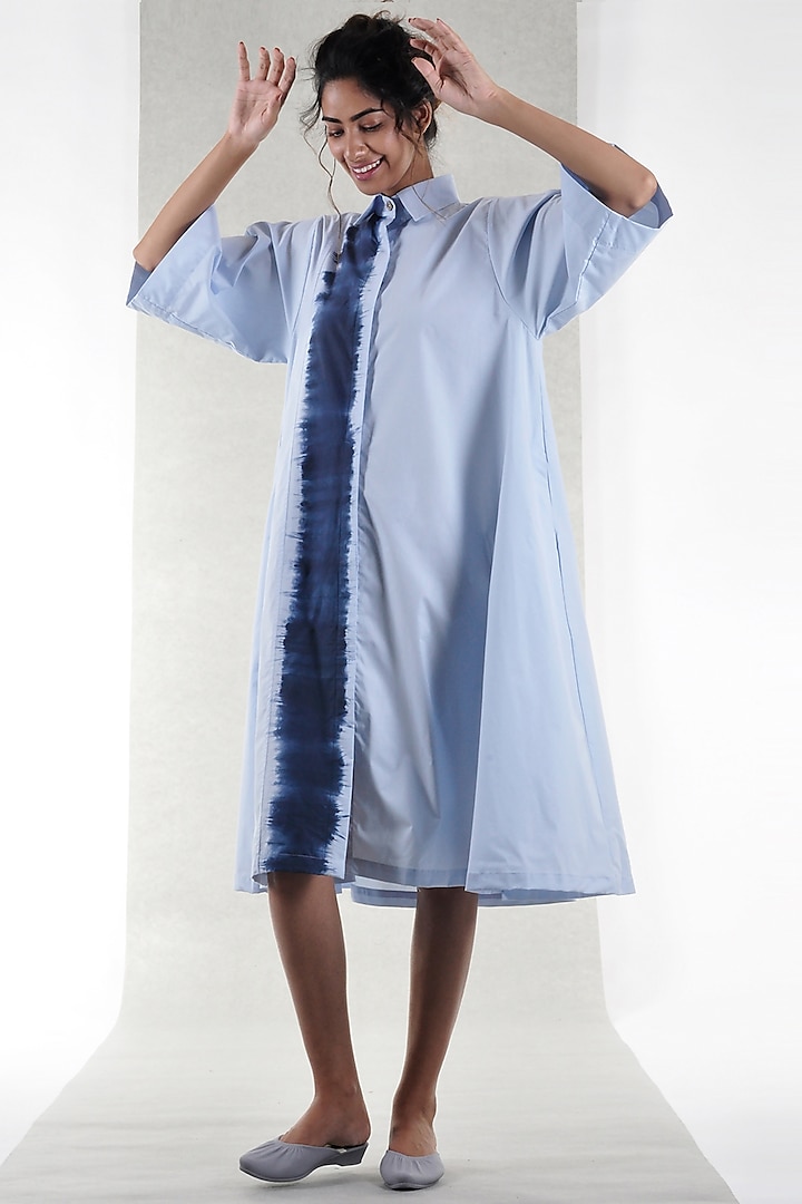 Sky Blue Collared Shirt Dress by Ritesh Kumar