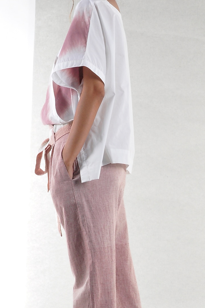White Draped Tie-Dye Top by Ritesh Kumar at Pernia's Pop Up Shop