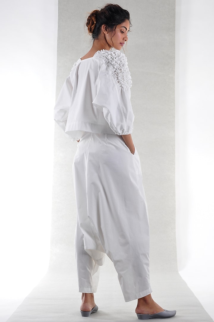White Tie-Dye Draped Pants by Ritesh Kumar at Pernia's Pop Up Shop