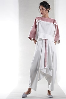 White Tie-Dye Cape Top by Ritesh Kumar-TYE & DYE