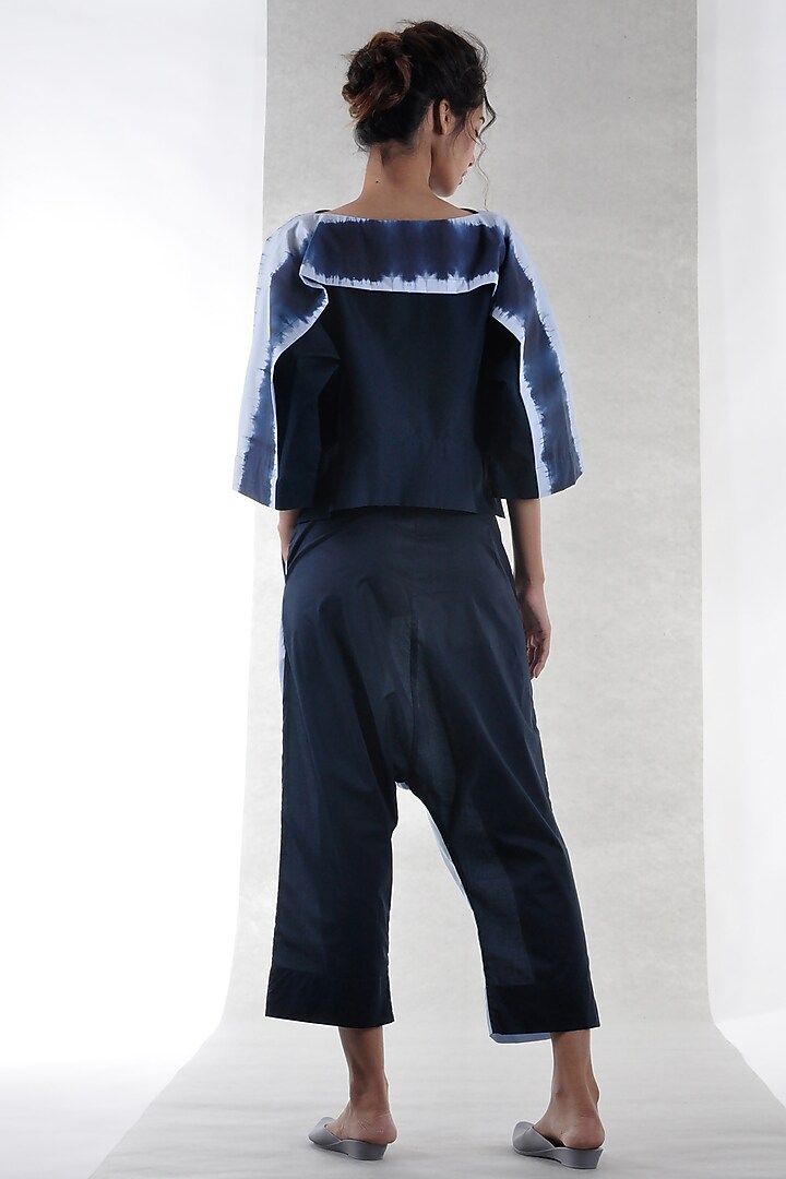Navy Blue Low Crotch Cropped Pants by Ritesh Kumar at Pernia's Pop Up Shop