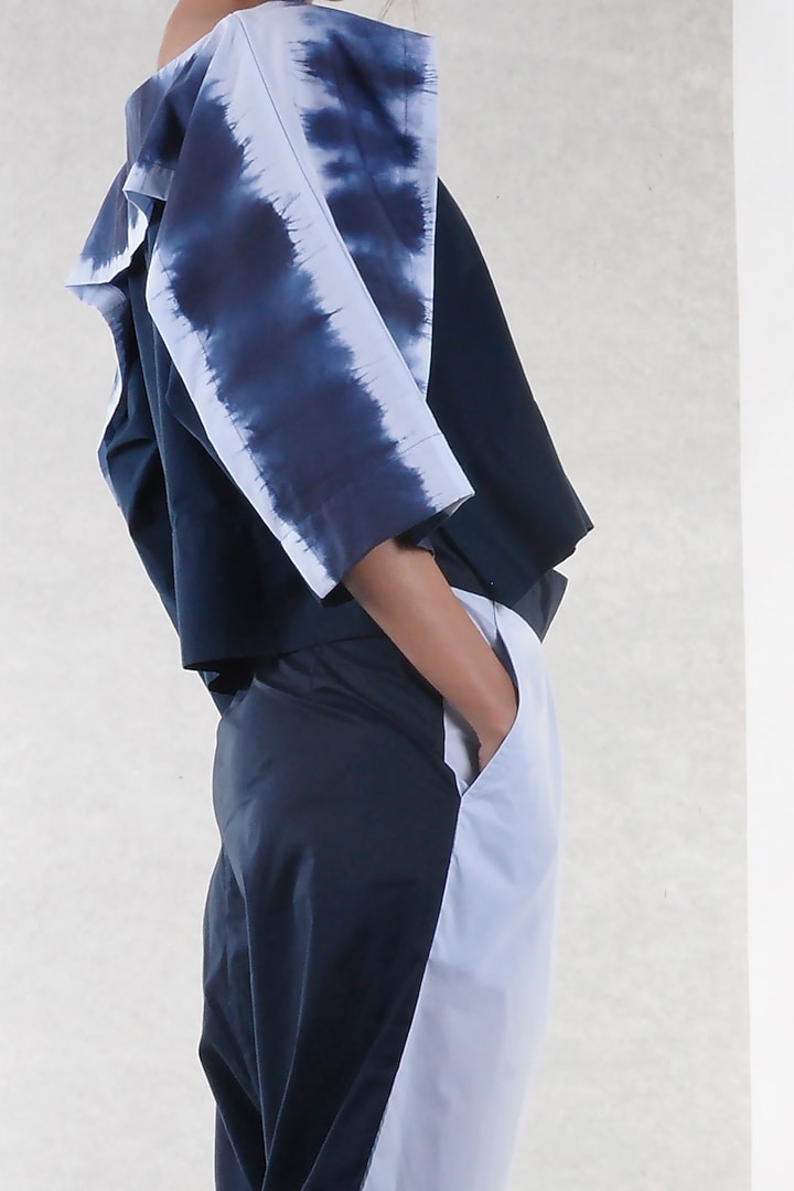 Navy Blue Low Crotch Cropped Pants by Ritesh Kumar at Pernia's Pop Up Shop