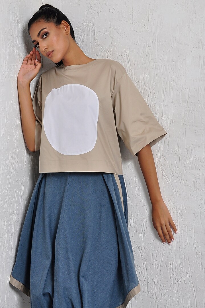 Sand T-Shirt With Patchwork by Ritesh Kumar at Pernia's Pop Up Shop