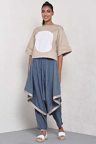 Indigo Color Blocked Draped Pants by Ritesh Kumar