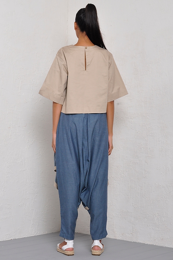Indigo Color Blocked Draped Pants by Ritesh Kumar at Pernia's Pop Up Shop
