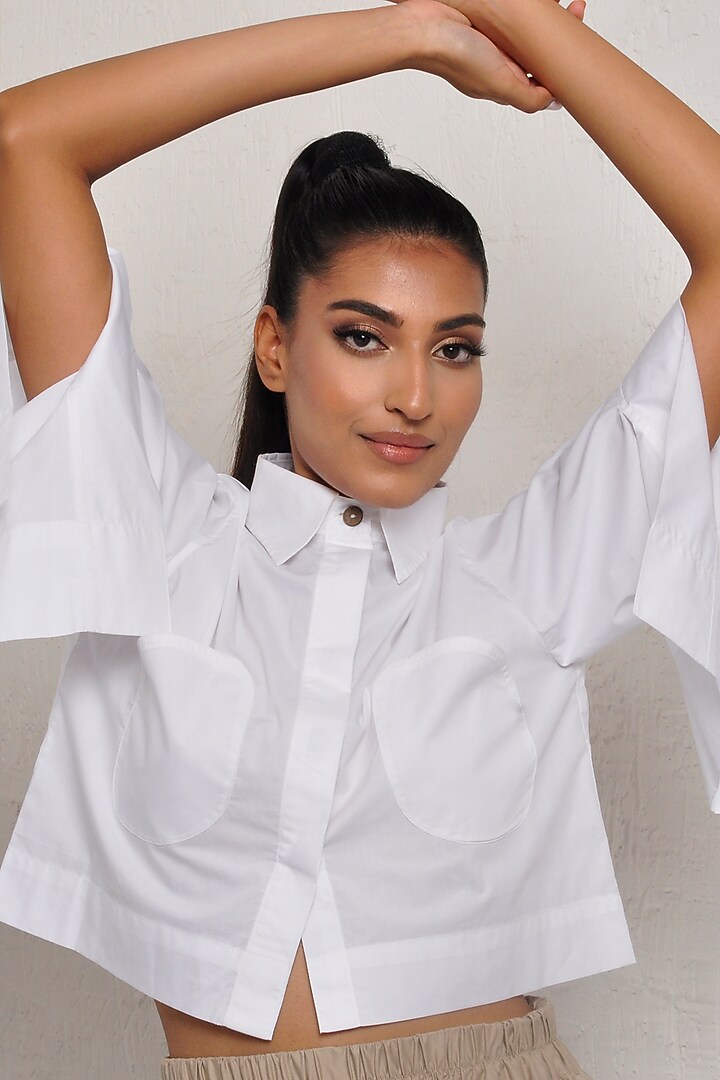 White Cropped Shirt by Ritesh Kumar at Pernia's Pop Up Shop