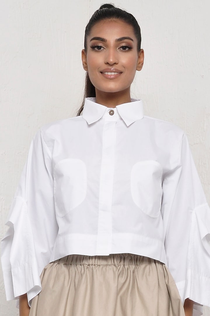 White Cropped Shirt by Ritesh Kumar at Pernia's Pop Up Shop