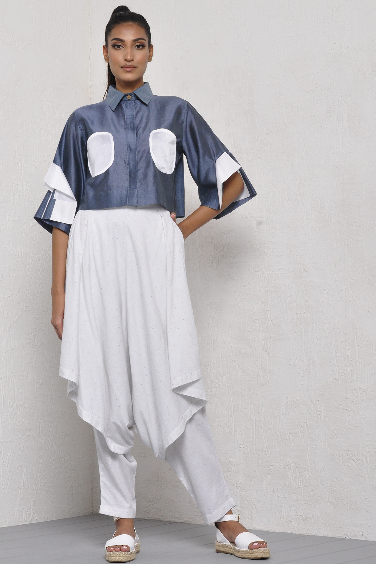 Indigo Cropped Shirt by Ritesh Kumar