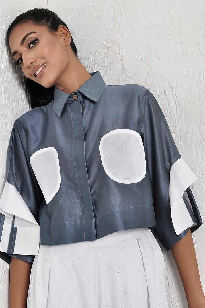 Indigo Cropped Shirt by Ritesh Kumar at Pernia's Pop Up Shop