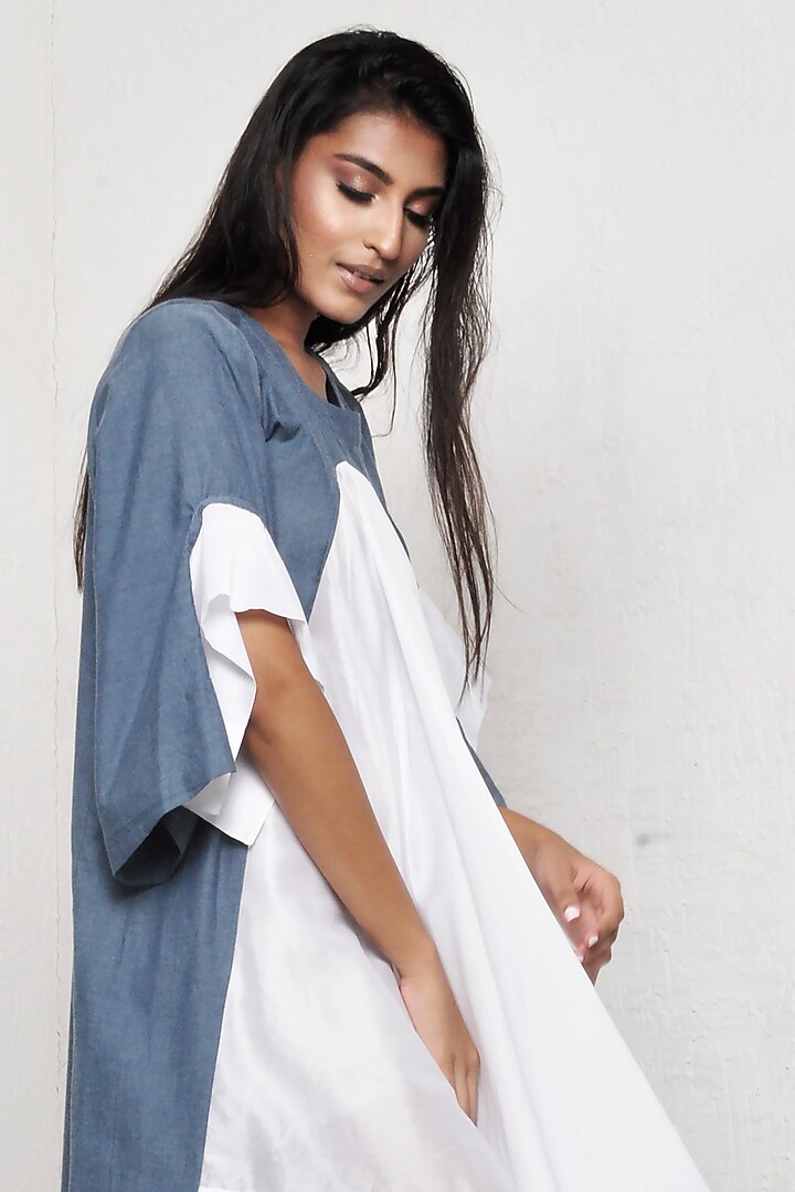 White & Indigo Cotton Vacation Shirt Dress by Ritesh Kumar at Pernia's Pop Up Shop