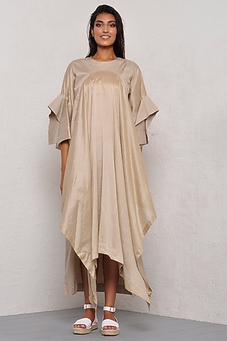 Sandy Beige Cotton Shirt Dress by Ritesh Kumar