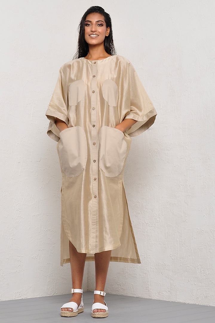 Sandy Beige Cotton Tunic by Ritesh Kumar at Pernia's Pop Up Shop