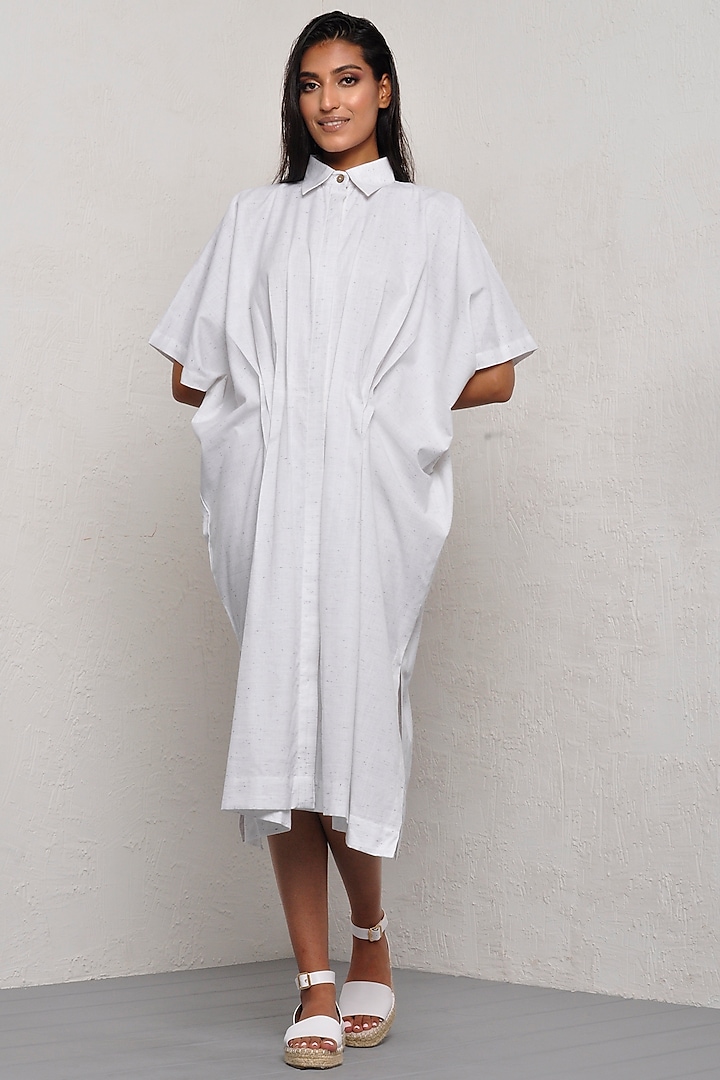 White Cotton Kaftan Shirt Dress by Ritesh Kumar